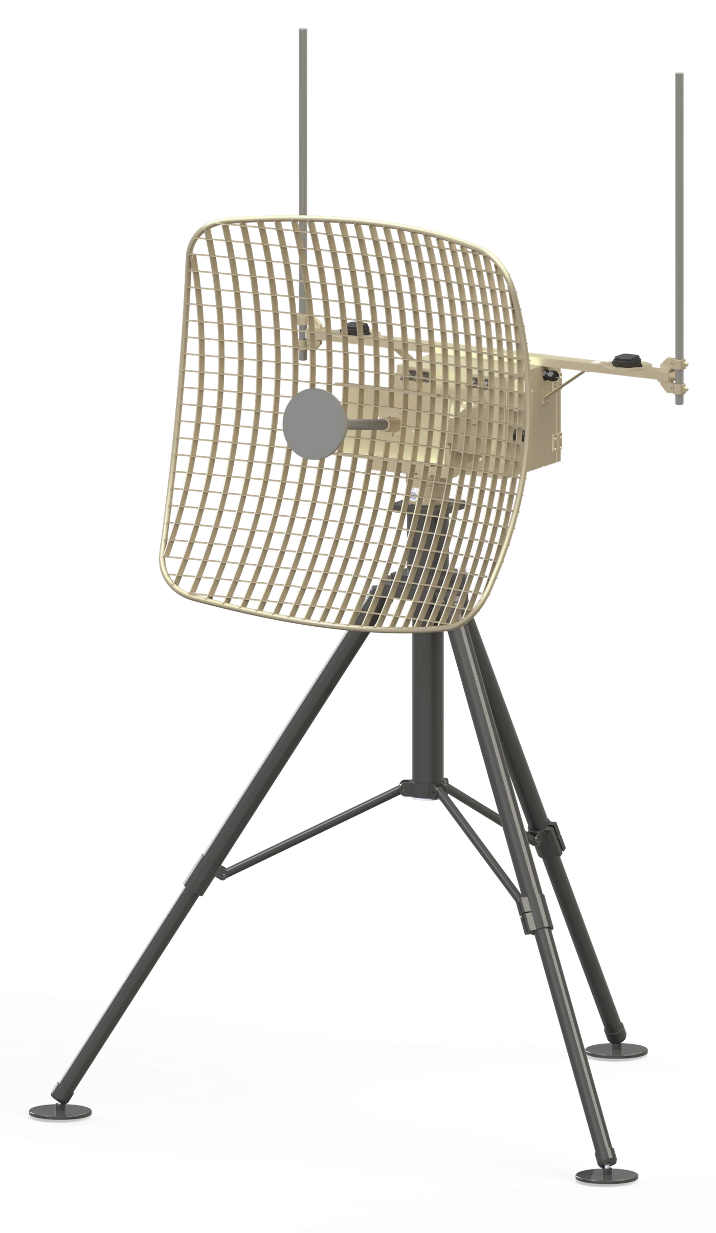 SkyBeam Ground Tracking Antenna System on field tripod