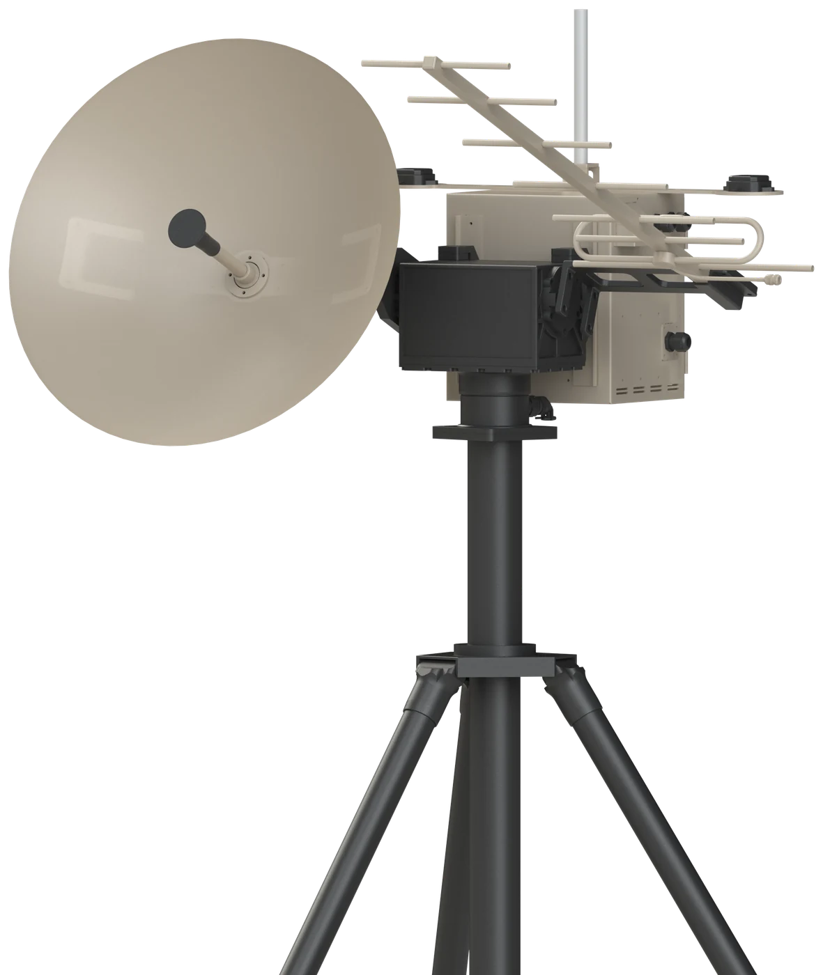 Dual-band Ground Tracking Antenna System with C-band dish and UHF directional antenna on tripod