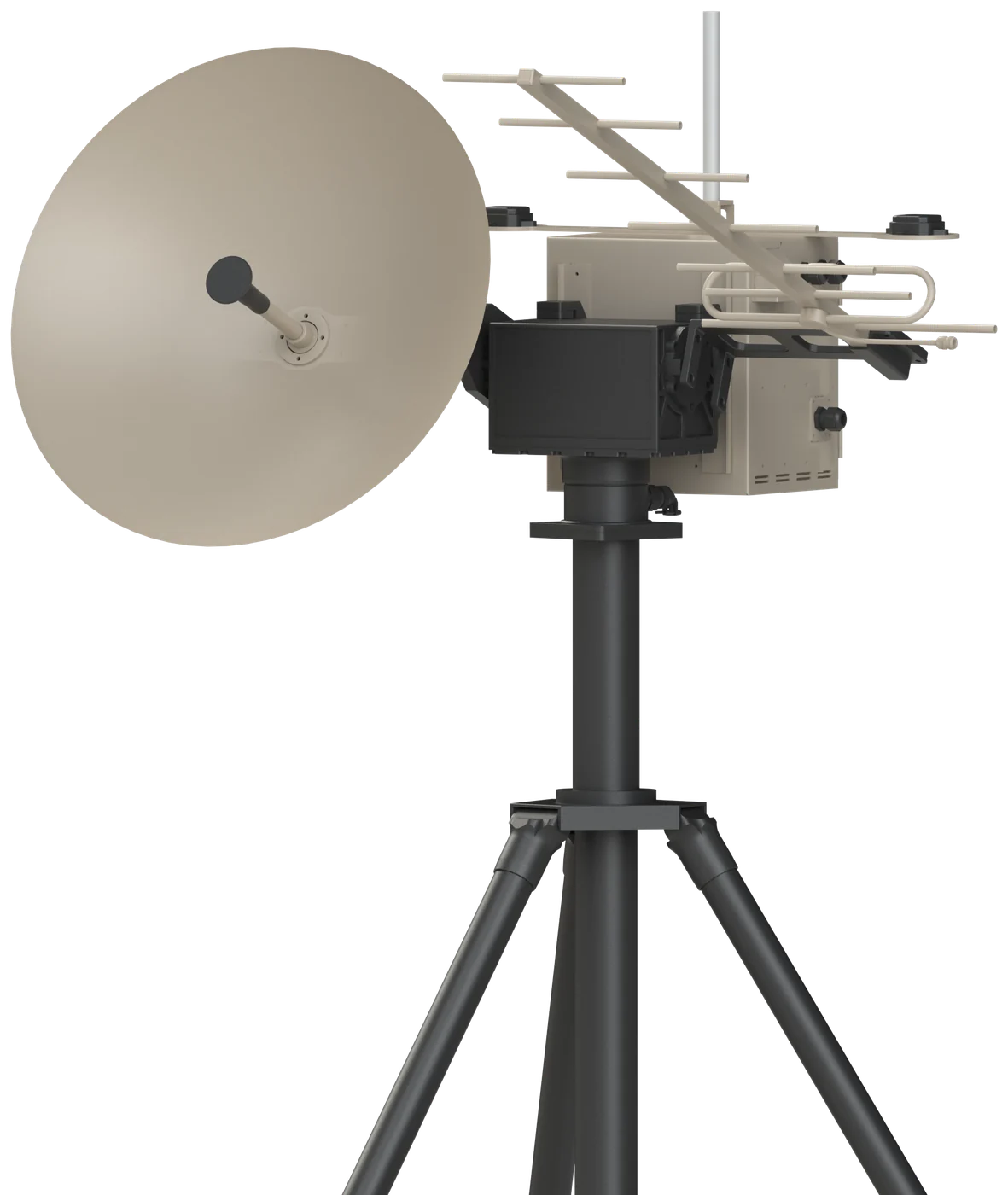 Dual-band Ground Tracking Antenna System with C-band dish and UHF directional antenna on tripod